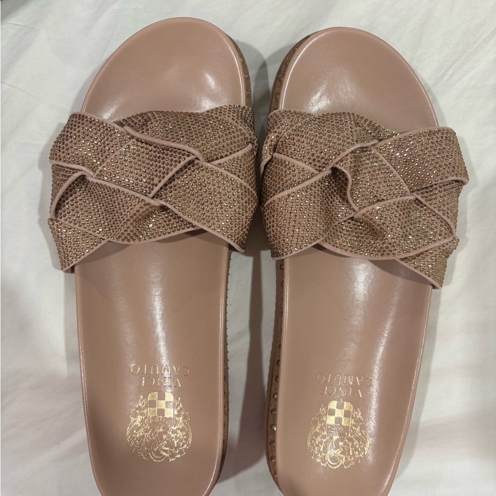 Vince Camuto Woven Slide Sandals in Brown